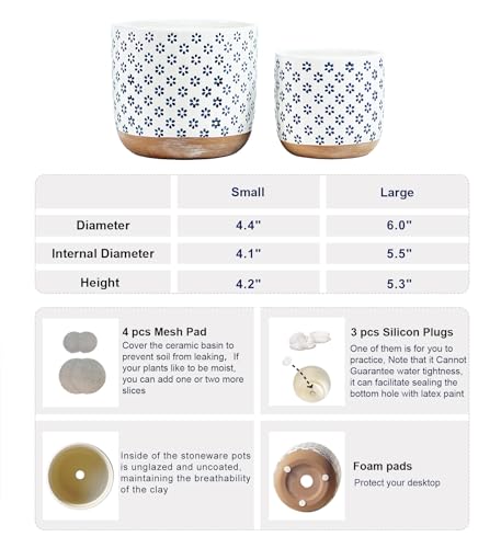 Set of 2 Ceramic Stoneware Plant Pots with Drainage Hole L390