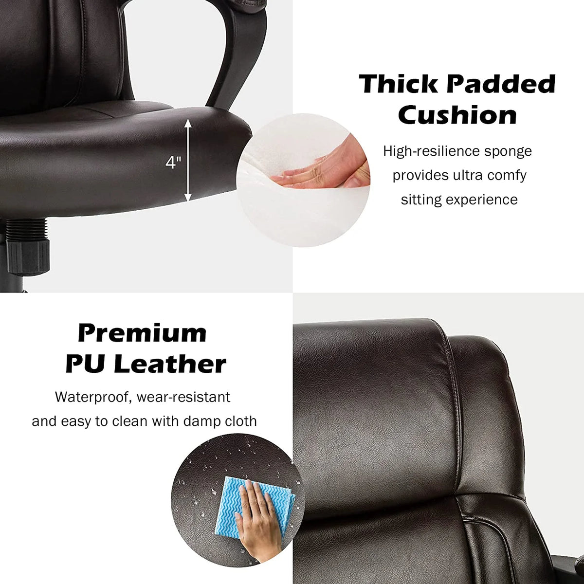 Dark Brown Leather Ergonomic Mid Back Office Chair S3483