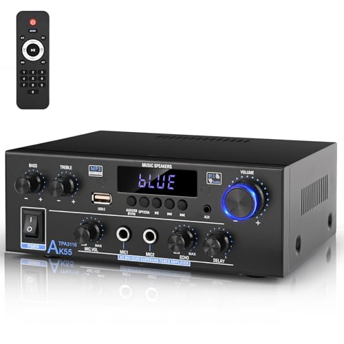 4 Channel Bluetooth 5.0 Stereo Amplifier, 50Wx4 Power Amp, 1200W Max, Class D Home Audio Receiver P522