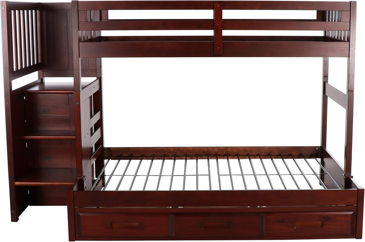 Twin Over Full Staircase Bunk Bed with 3 Drawers R956