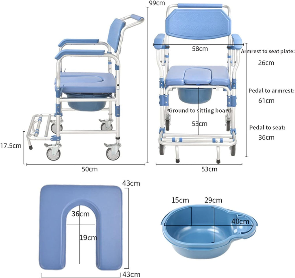 Toilet Chair with Wheeled - Shower Wheelchair - Commode Mobile Chair with Armrest Q13413