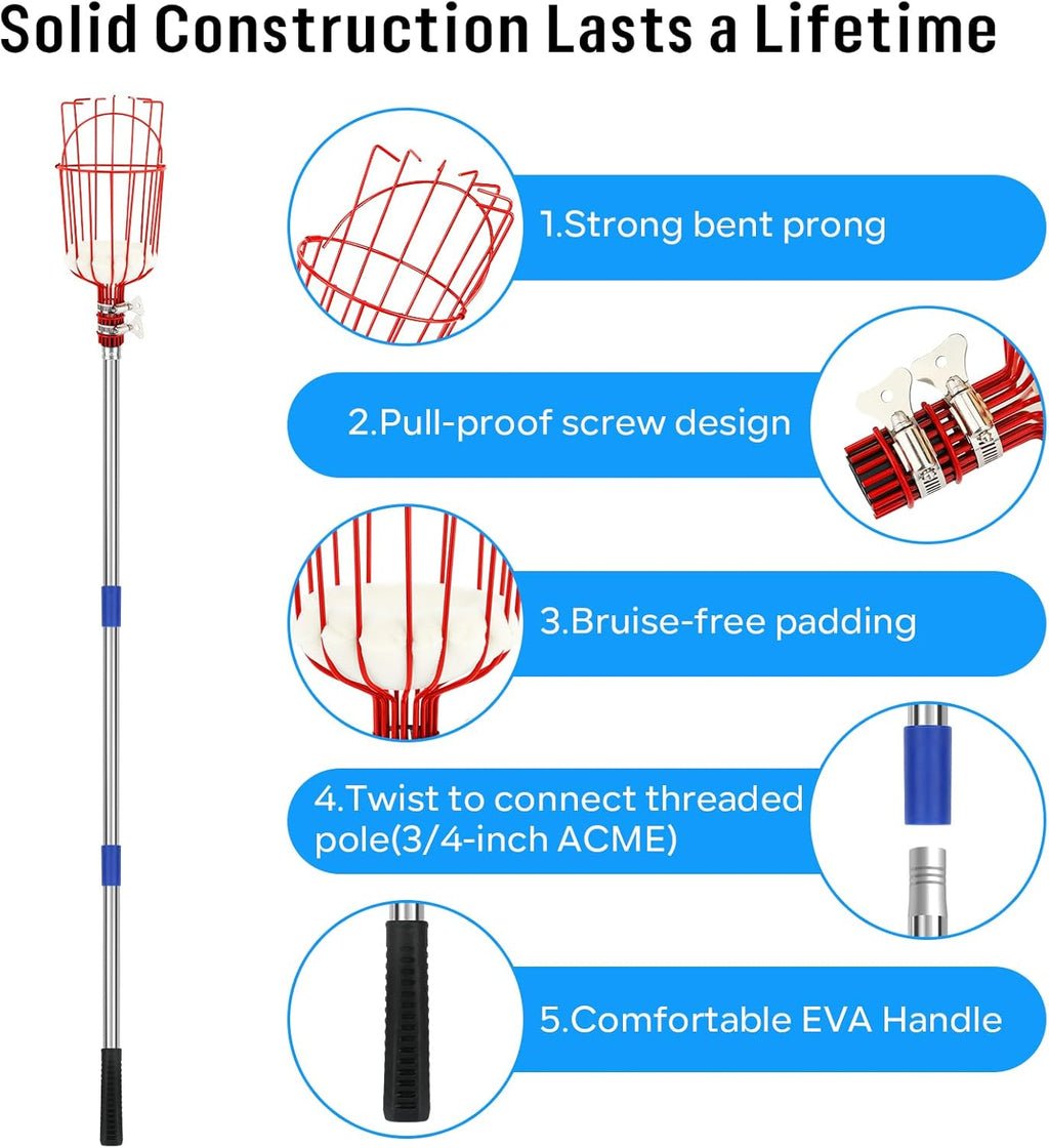 13 FT Adjustable Lightweight Fruit Picker Pole with Basket W93845