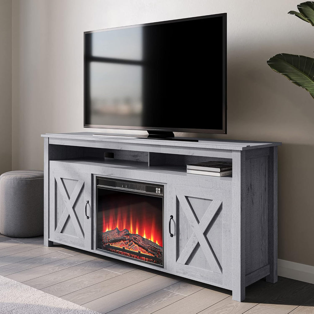 Wood TV Stand with Open Shelves and Cabinets D4426