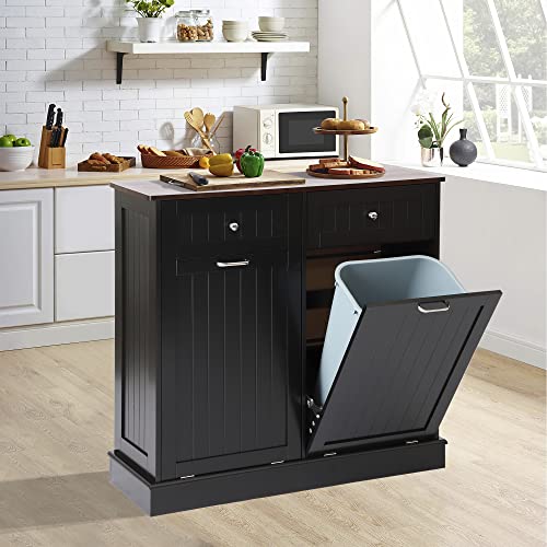 Teal Wood Tilt Out Trash Can Cabinet with Double Hidden Trash Can Holder Q284664