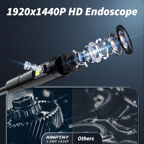 1920P HD Borescope with 8 Adjustable LED Lights, 16.4ft Semi-Rigid Snake Camera V575828