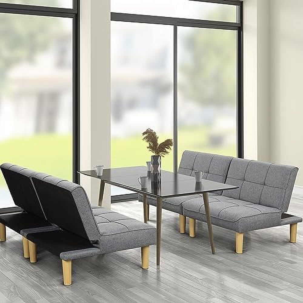 Grey Fabric 3-In-1 Convertible Futon Sofa Bed Twin USB Loveseat Couch Daybed with Folding Adjustable Backless 2 Piece Small Futon Couch Chairs X70176