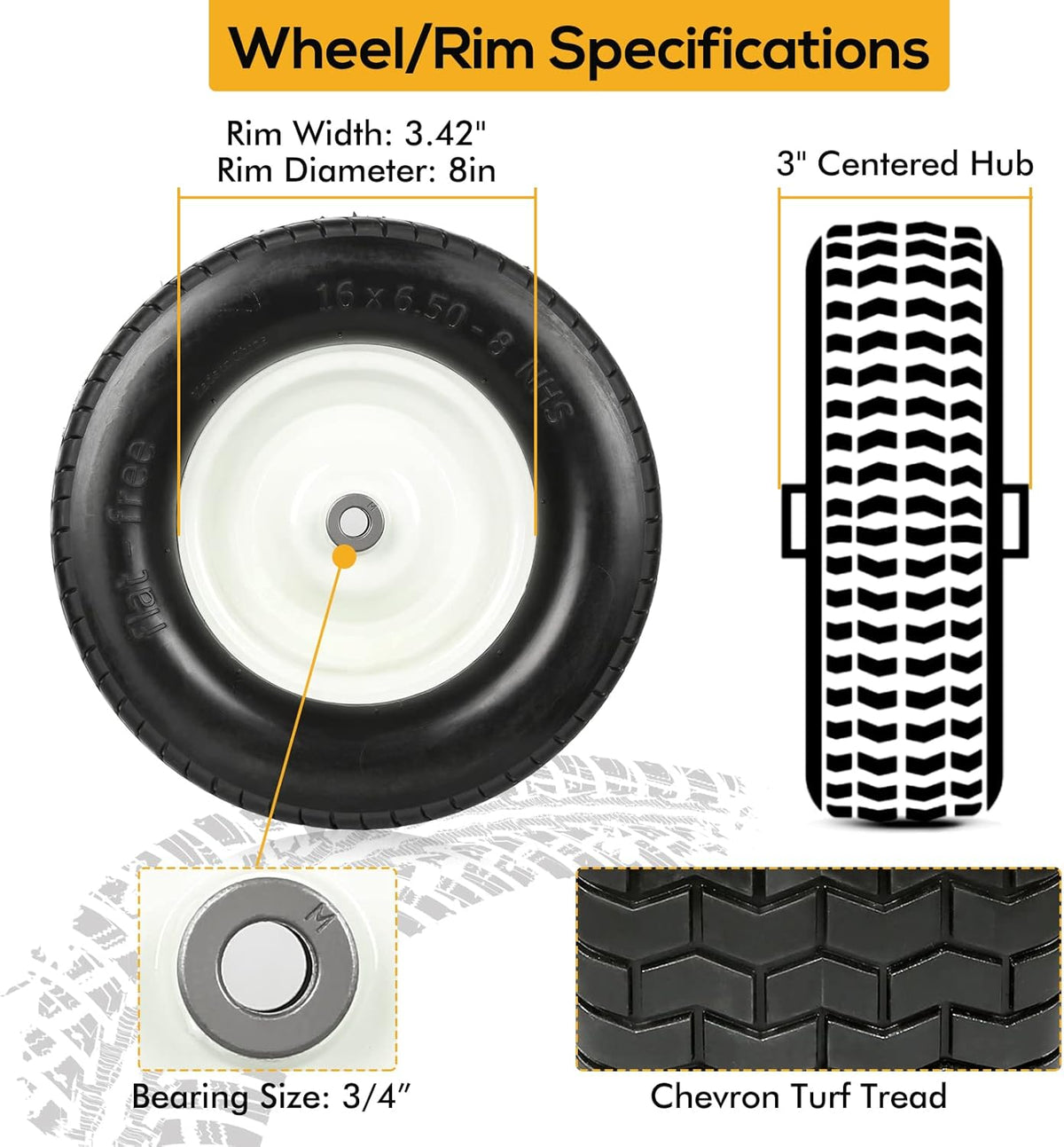 16x6.50-8 Lawn Tires with Rim, Set of 2 M3609