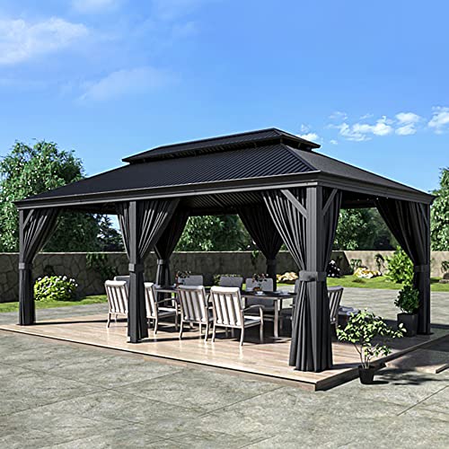 12' x 20' Galvanized Steel Aluminum Gazebo with Curtains and Netting (Gray) S852