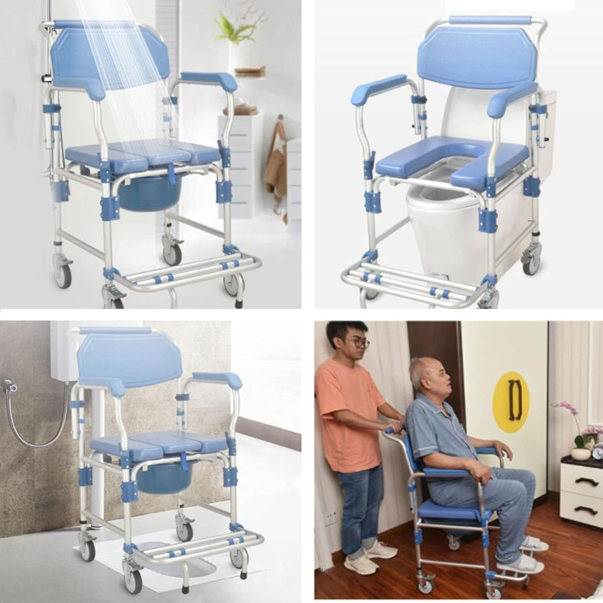 Toilet Chair with Wheeled - Shower Wheelchair - Commode Mobile Chair with Armrest Q13413