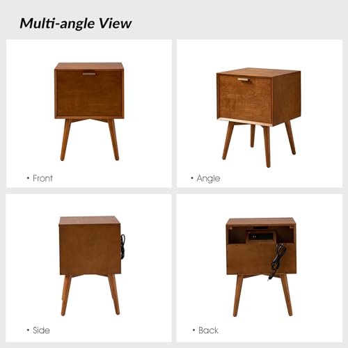 Acorn Wood Nightstand with USB Ports J66327