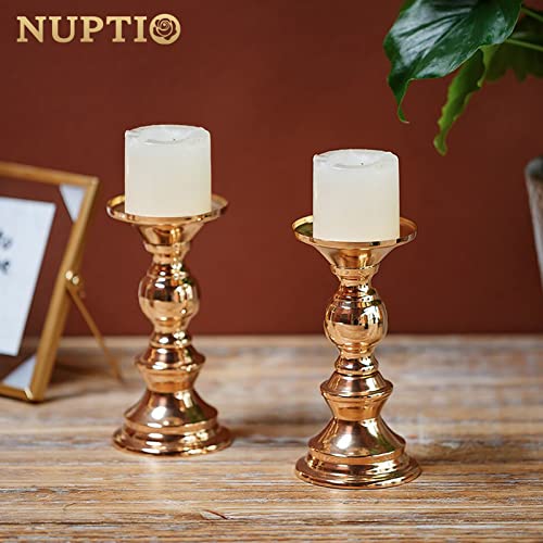 2 Pcs Gold Metal Pillar Candle Holders N6791