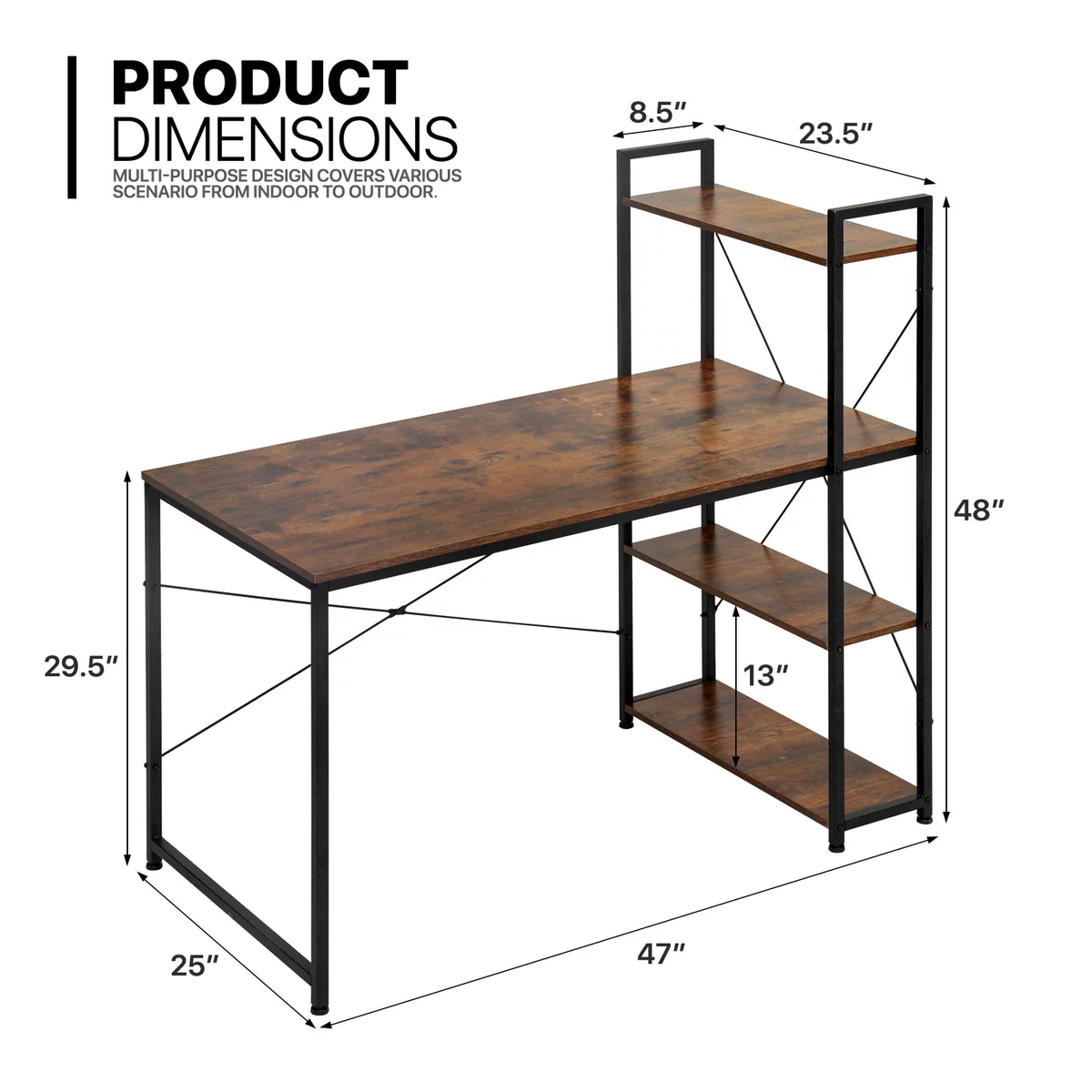 Black Computer Desk and Chair Set with Bookshelf S898