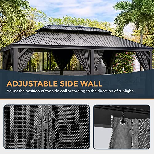 12' x 20' Galvanized Steel Aluminum Gazebo with Curtains and Netting (Gray) S852