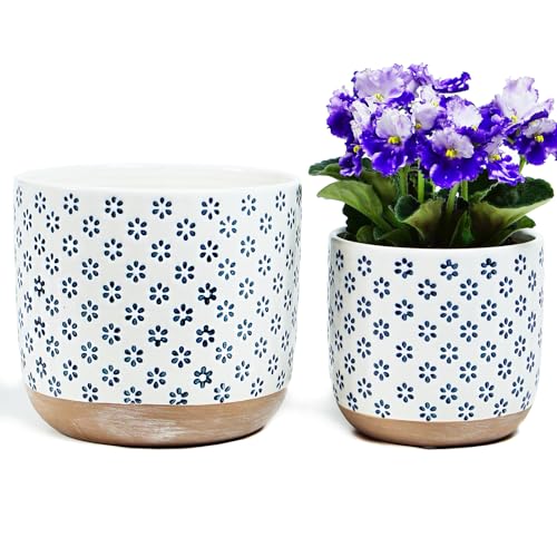 Set of 2 Ceramic Stoneware Plant Pots with Drainage Hole L390