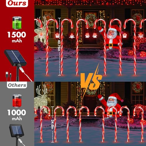 20 Pack 110 LED 41 inch Solar Candy Cane Pathway Lights with 8 Modes C728