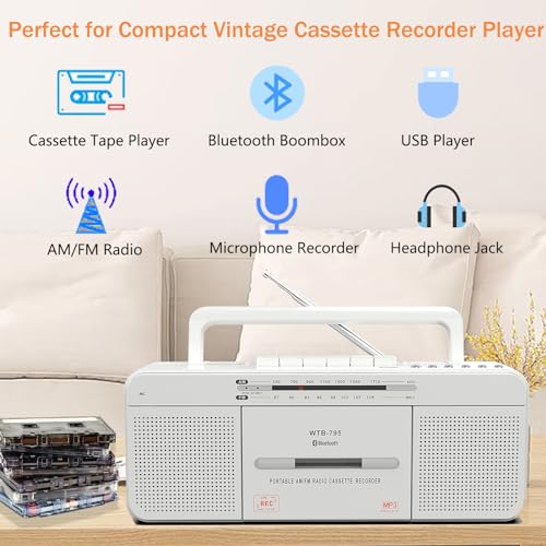 Cassette Player Recorder with Bluetooth, USB, AM/FM Radio Stereo, Portable N8373