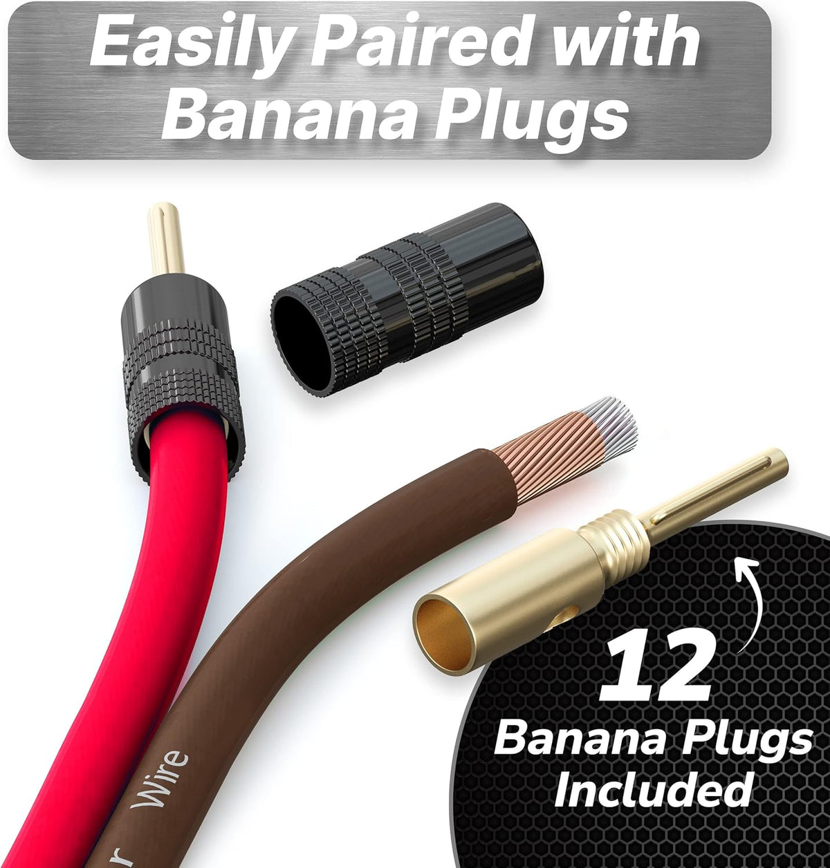 14 Gauge 100ft Speaker Wire Red/Black with 12 Banana Plugs Z318