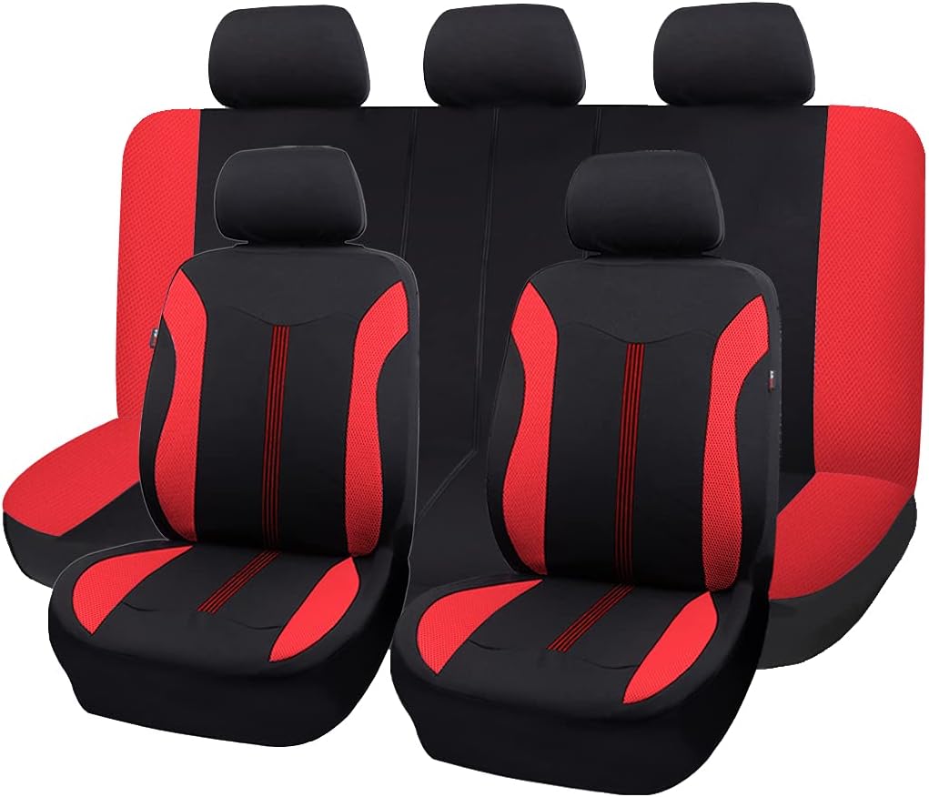 Automotive Seat Covers Full Set Breathable Universal Pink Black W63644