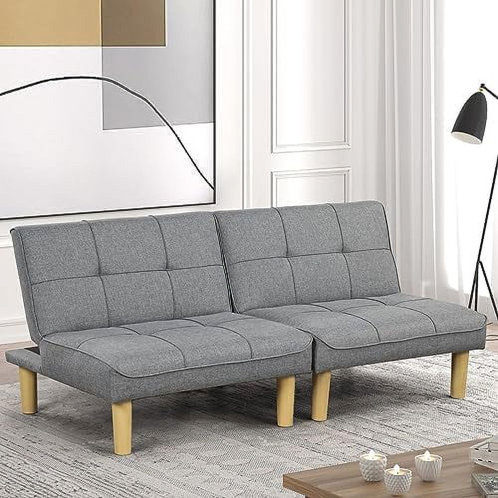 Grey Fabric 3-In-1 Convertible Futon Sofa Bed Twin USB Loveseat Couch Daybed with Folding Adjustable Backless 2 Piece Small Futon Couch Chairs X70176