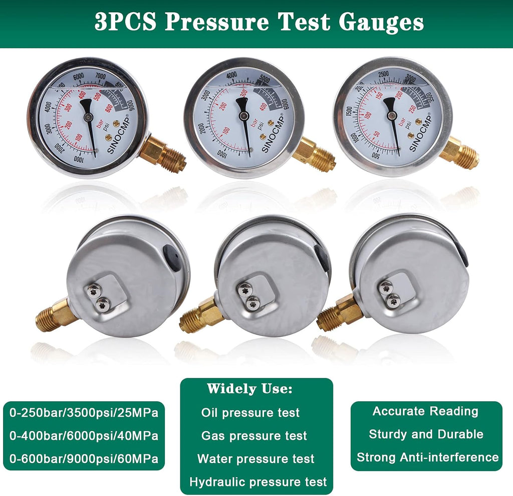 Hydraulic Pressure Gauge Kit Stainless Steel Test Gauge Kit Q847613