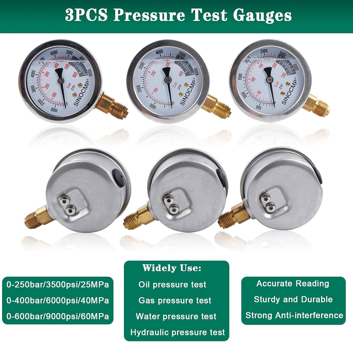 Hydraulic Pressure Gauge Kit Stainless Steel Test Gauge Kit Q847613