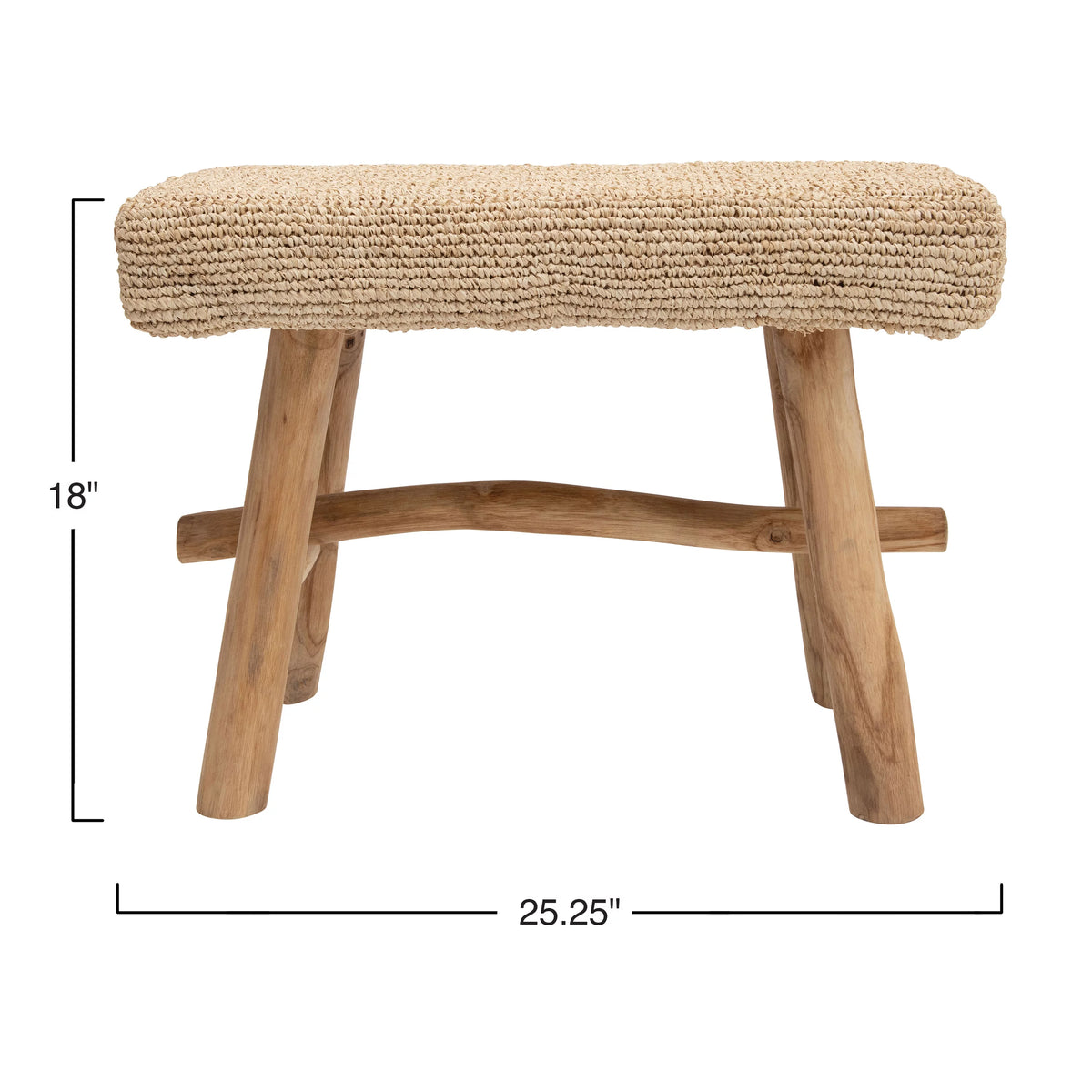 Woven Mendong Covered Stool with Teak Wood Legs C16589