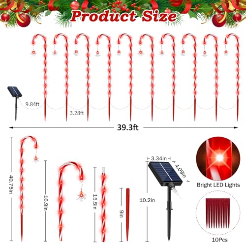 20 Pack 110 LED 41 inch Solar Candy Cane Pathway Lights with 8 Modes C728