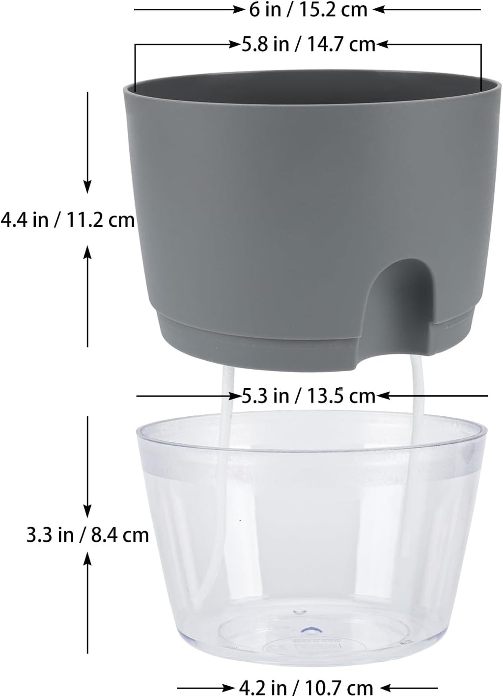 6 Pack Grey Plastic Self Watering Plant Pot Y14090