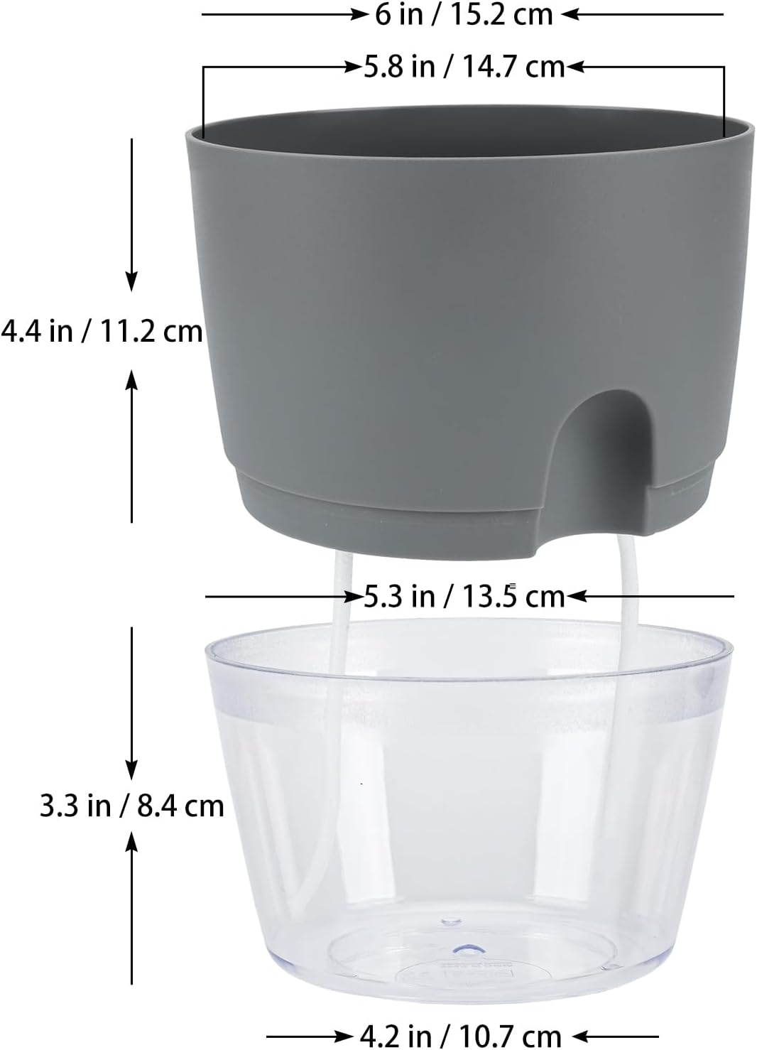 6 Pack Grey Plastic Self Watering Plant Pot Y14090