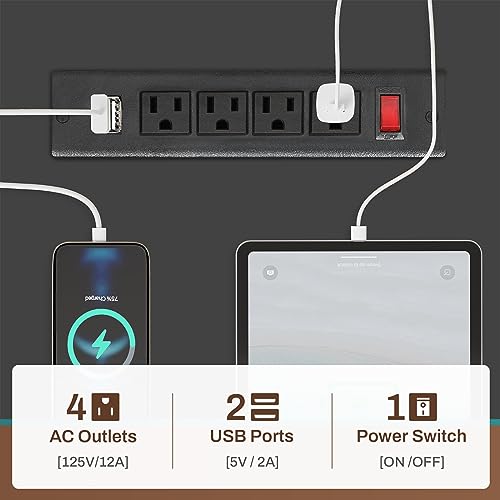Grey L Shaped Desk with Power Outlets and LED Strip J76398