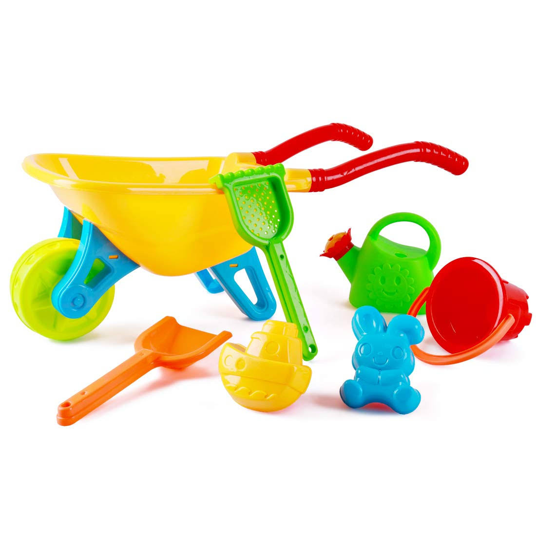 Kids Wheelbarrow Play Set with Watering Can Spade Rake Bucket T270