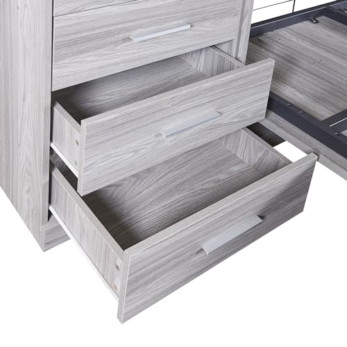 White+Walnut Queen Size Solid Pine Murphy Bed Chest with Storage Drawer M10157