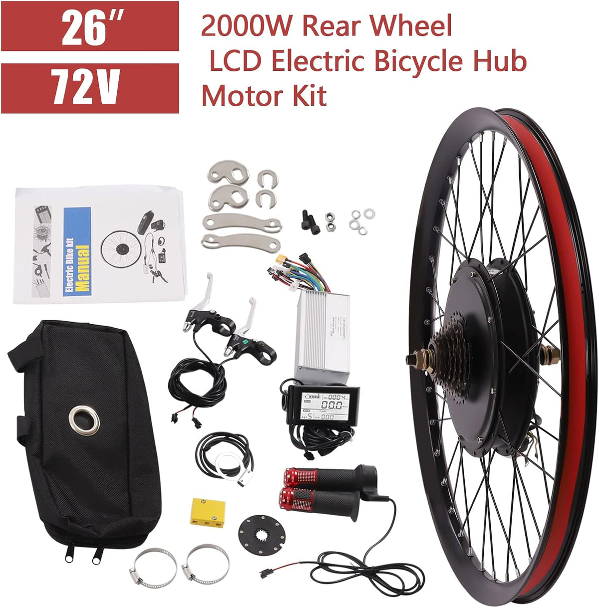 Electric Bicycle Wheel Kit Front/Rear Wheel Hub Motor Electric Bike Conversion Kit with LCD Display O4797