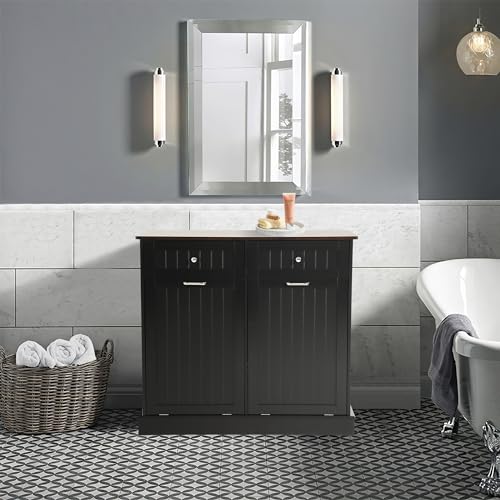 Teal Wood Tilt Out Trash Can Cabinet with Double Hidden Trash Can Holder Q284664