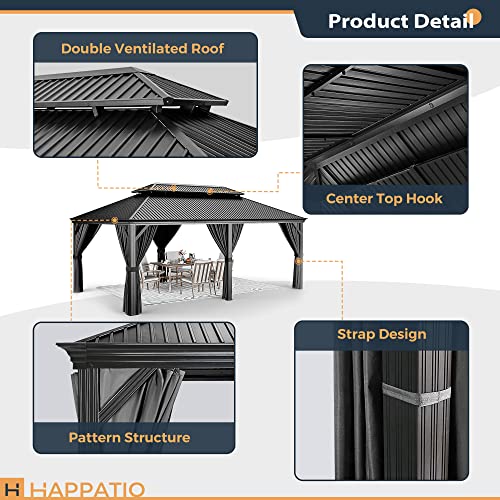 12' x 20' Galvanized Steel Aluminum Gazebo with Curtains and Netting (Gray) S852