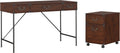 Vintage Golden Pine Writing Desk with 2 Drawer File Cabinet P50010