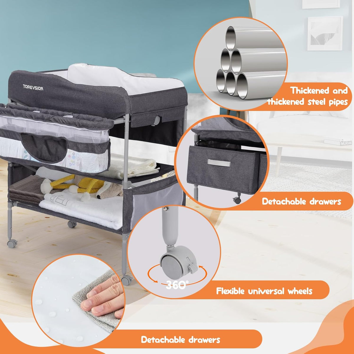 Portable Foldable Changing Table with 2 Storage Baskets U994740