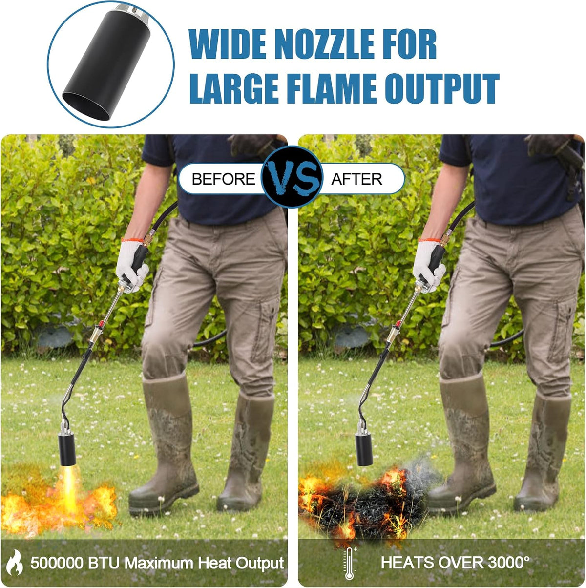 Propane Weed Torch Burner 700000 BTU with Push Button Igniter and 6.5 FT Hose J28662