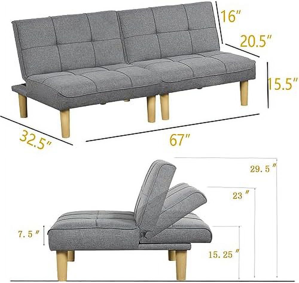 Grey Fabric 3-In-1 Convertible Futon Sofa Bed Twin USB Loveseat Couch Daybed with Folding Adjustable Backless 2 Piece Small Futon Couch Chairs X70176