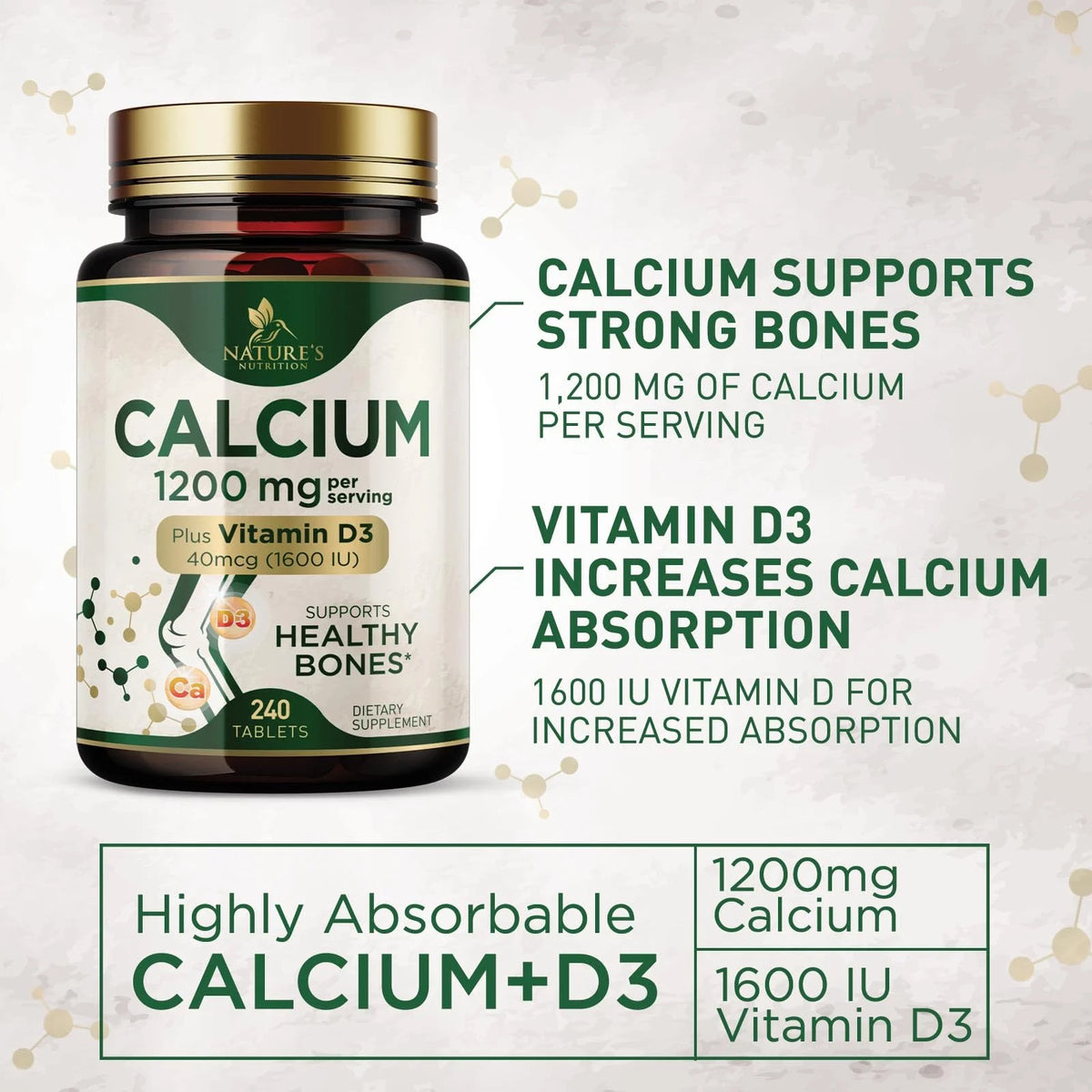 240 Tablets Calcium 1200 mg with Vitamin D3 Dietary Supplement O877261