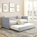 Twin Size Linen Fabric Upholstered Daybed with Trundle M75363