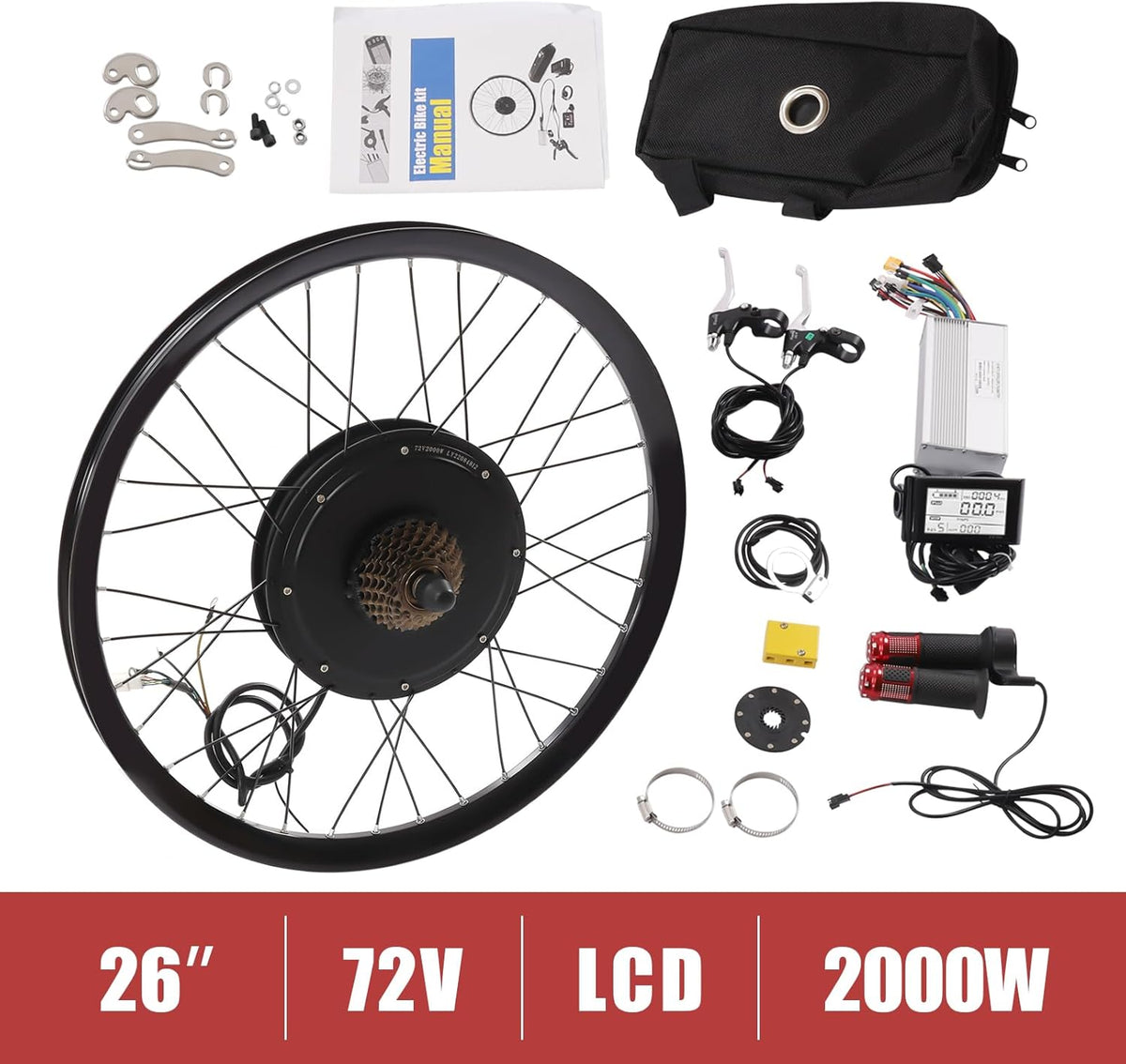 Electric Bicycle Wheel Kit Front/Rear Wheel Hub Motor Electric Bike Conversion Kit with LCD Display O4797