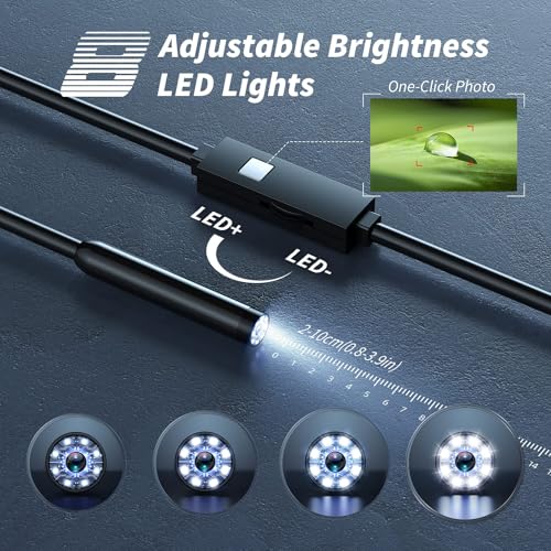 1920P HD Borescope with 8 Adjustable LED Lights, 16.4ft Semi-Rigid Snake Camera V575828