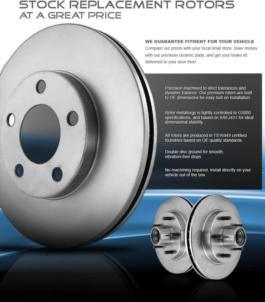 256mm Front + 258mm Rear 4Lug Rotors + Brake Pads + Clips H4100