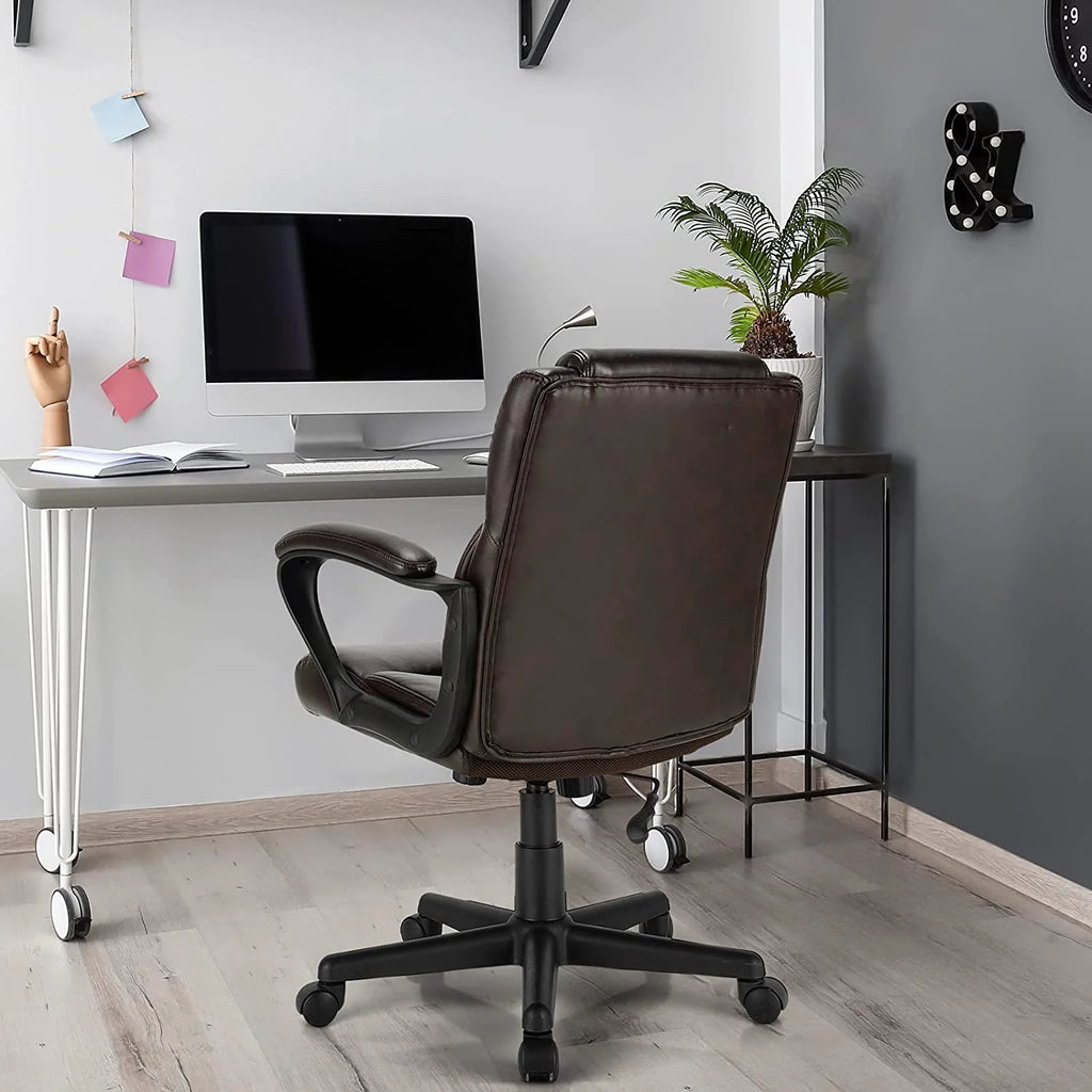 Dark Brown Leather Ergonomic Mid Back Office Chair S3483