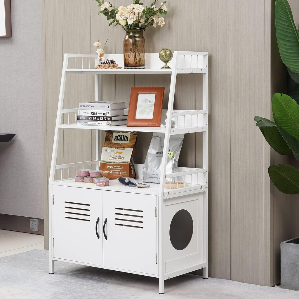 White Wooden Cat Litter Box Enclosure with 2 Doors L1845