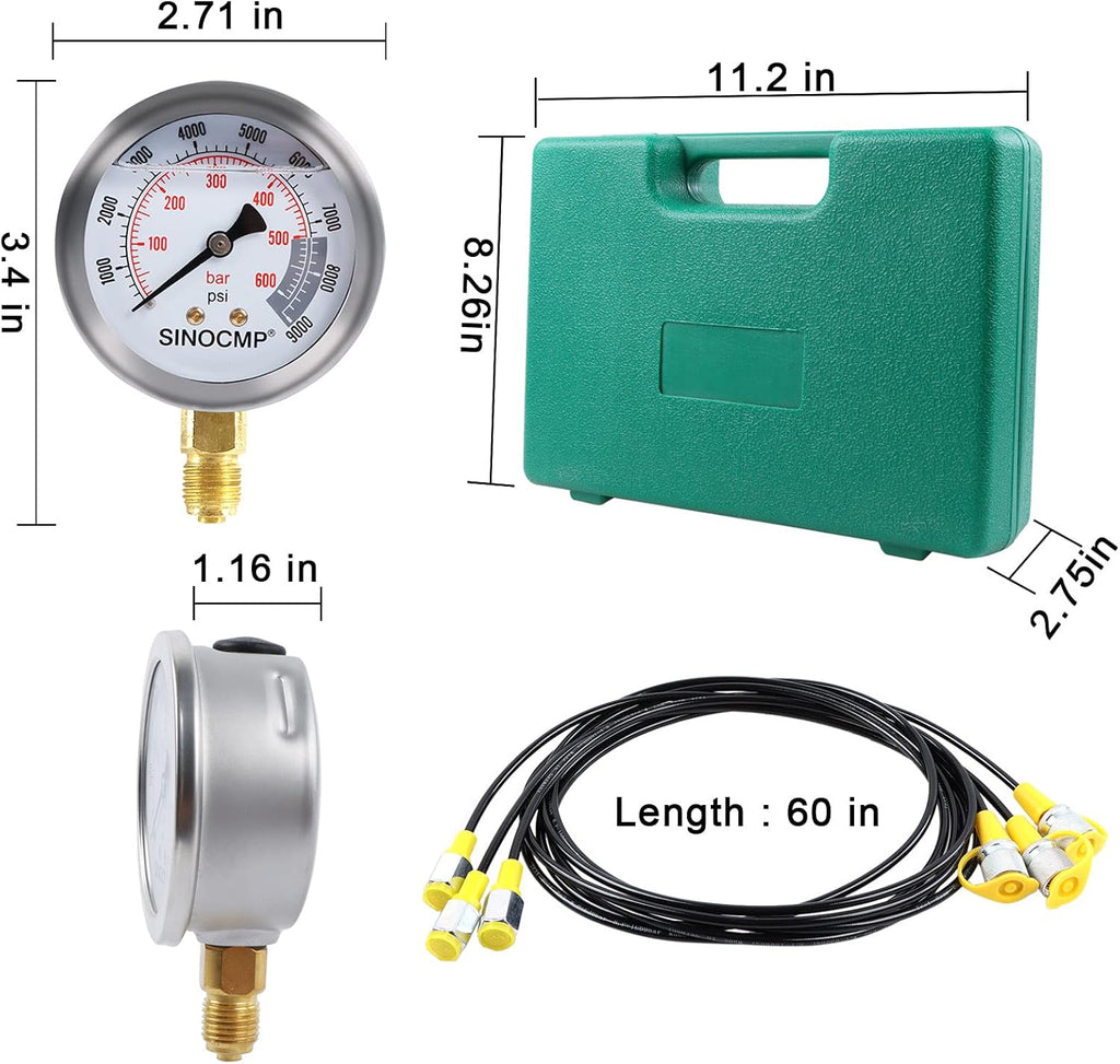 Hydraulic Pressure Gauge Kit Stainless Steel Test Gauge Kit Q847613