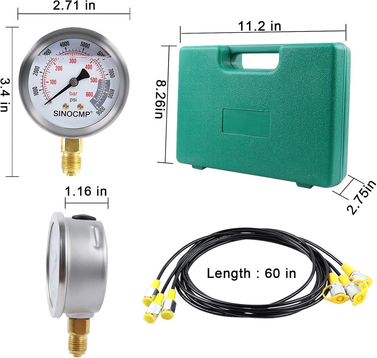 Hydraulic Pressure Gauge Kit Stainless Steel Test Gauge Kit Q847613