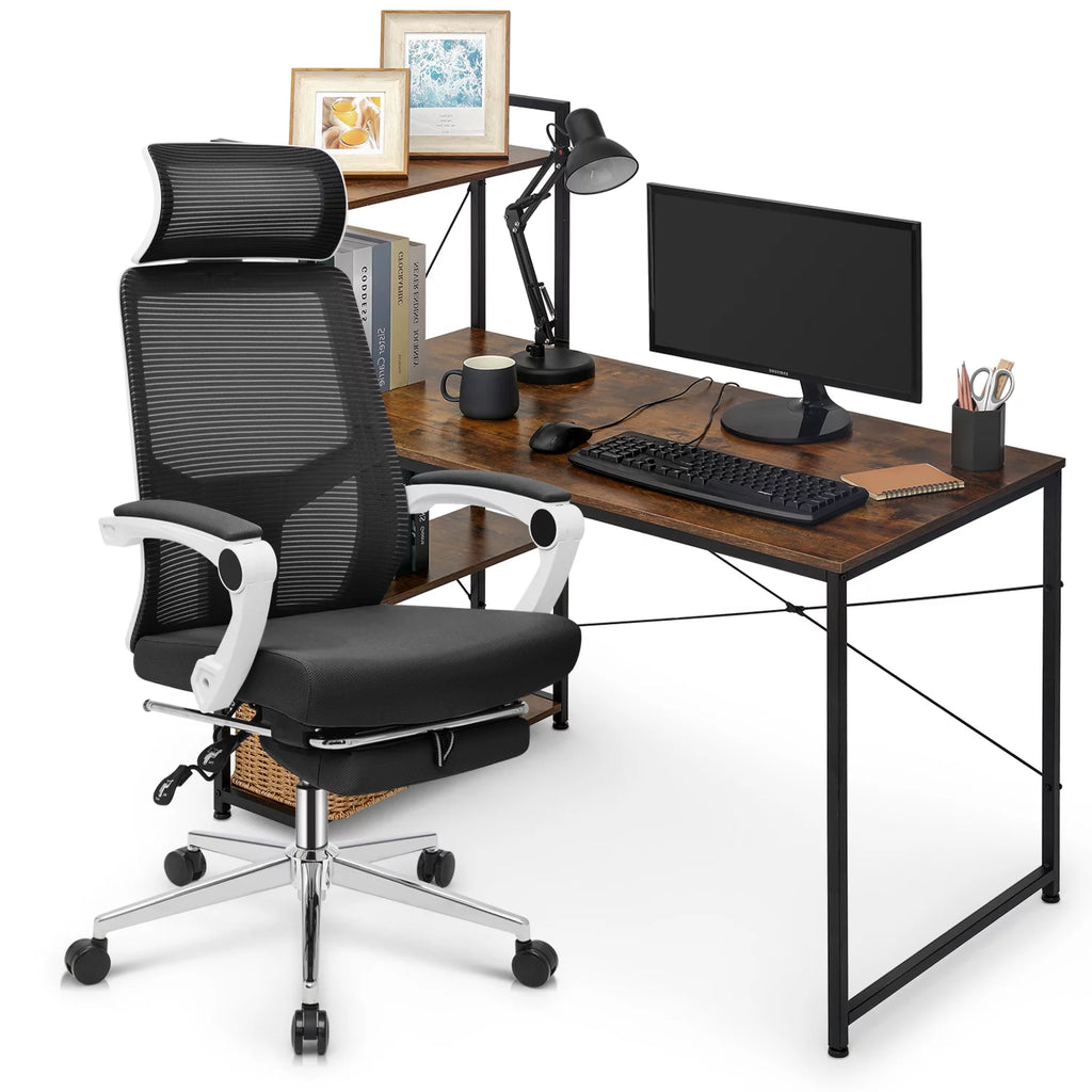Black Computer Desk and Chair Set with Bookshelf S898