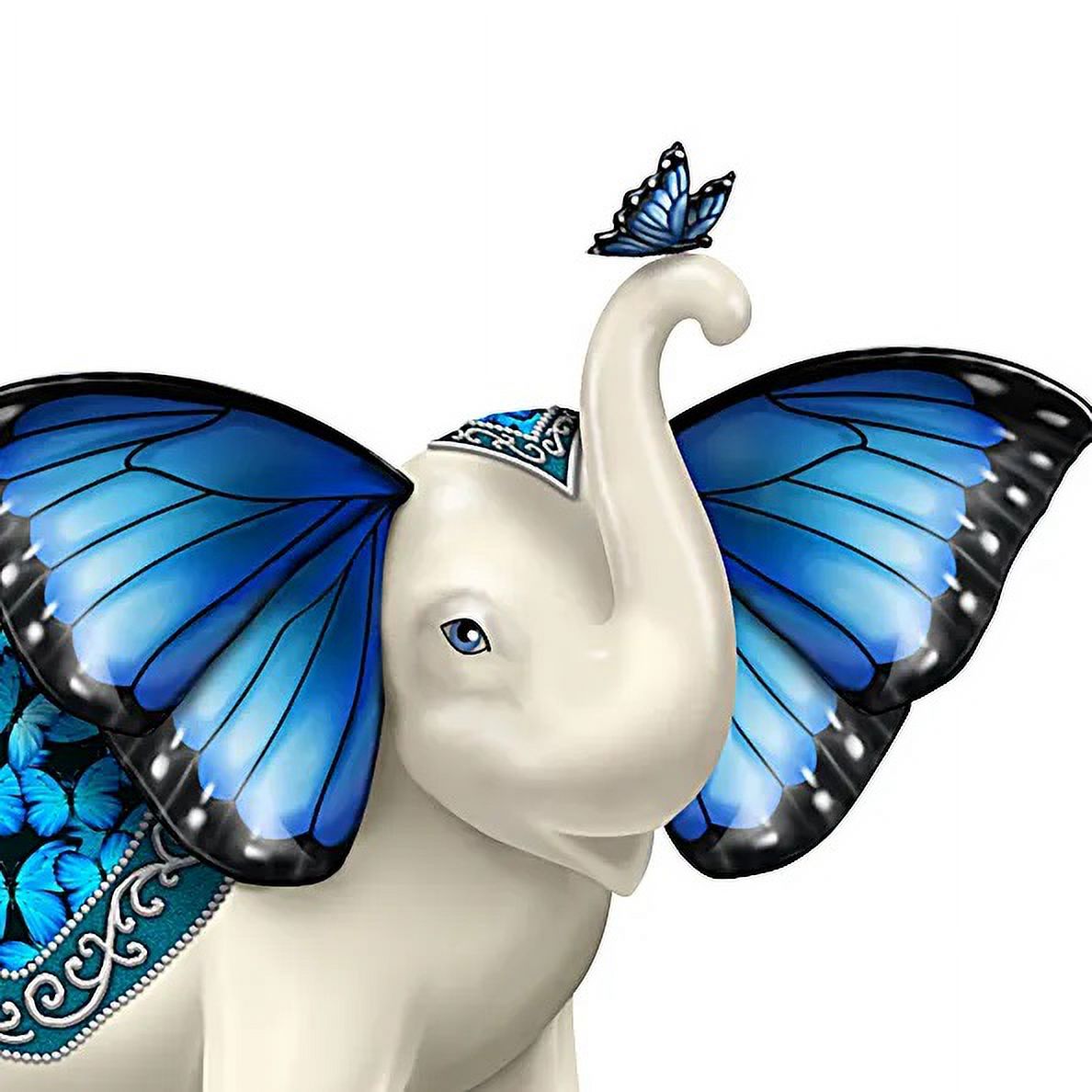 Blue Morpho Butterfly and Elephant Hand-Painted Figurine G297